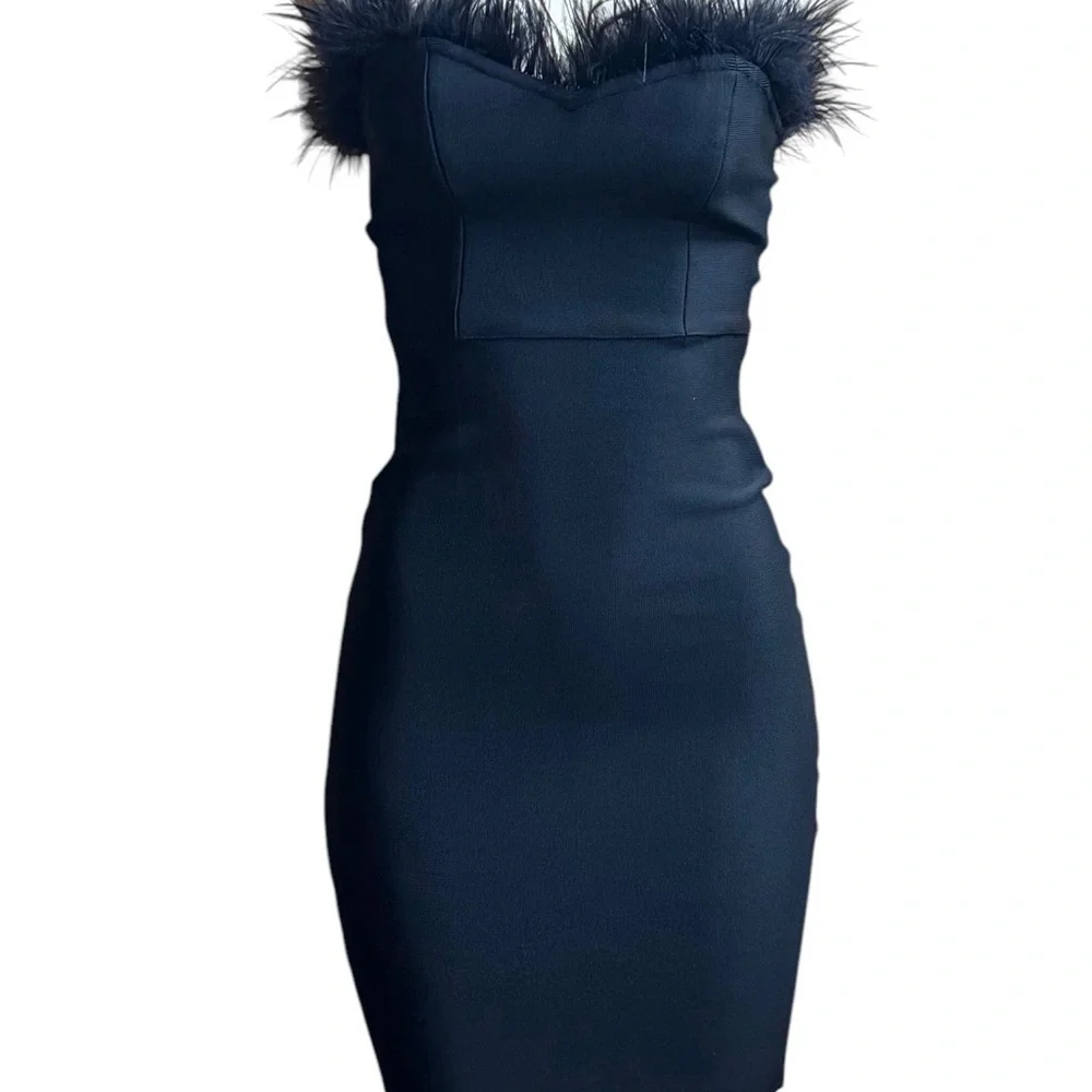 Black Strapless Bodycon Midi Dress - Picture 2 of 5